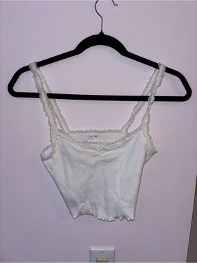 Garage White Lace-Trim Ribbed Camisole